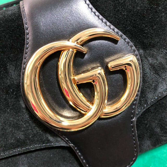 Gucci經典款女包 550129 古馳Arli系列 黑磨砂皮 古馳Gucci小號翻蓋肩背包  gqy2864